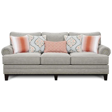 Transitional Sofa with Set-Back Rolled Arms and Nailhead Trim